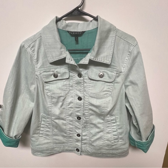 BACCINI DENIM LT GREEN JACKET SIZE PETITE LARGE - Picture 7 of 8